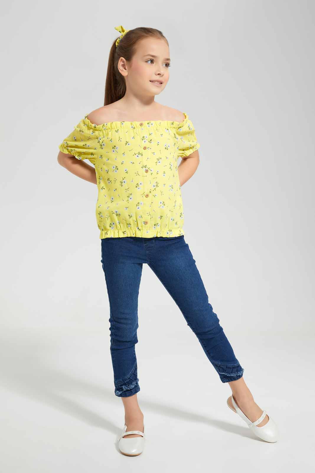 Redtag-Yellow-Button-Front-Printed-Blouse-Category:Blouses,-Colour:Yellow,-Deals:New-In,-Filter:Girls-(2-to-8-Yrs),-GIR-Blouses,-New-In-GIR-APL,-Non-Sale,-Section:Girls-(0-to-14Yrs),-W22O-Girls-2 to 8 Years