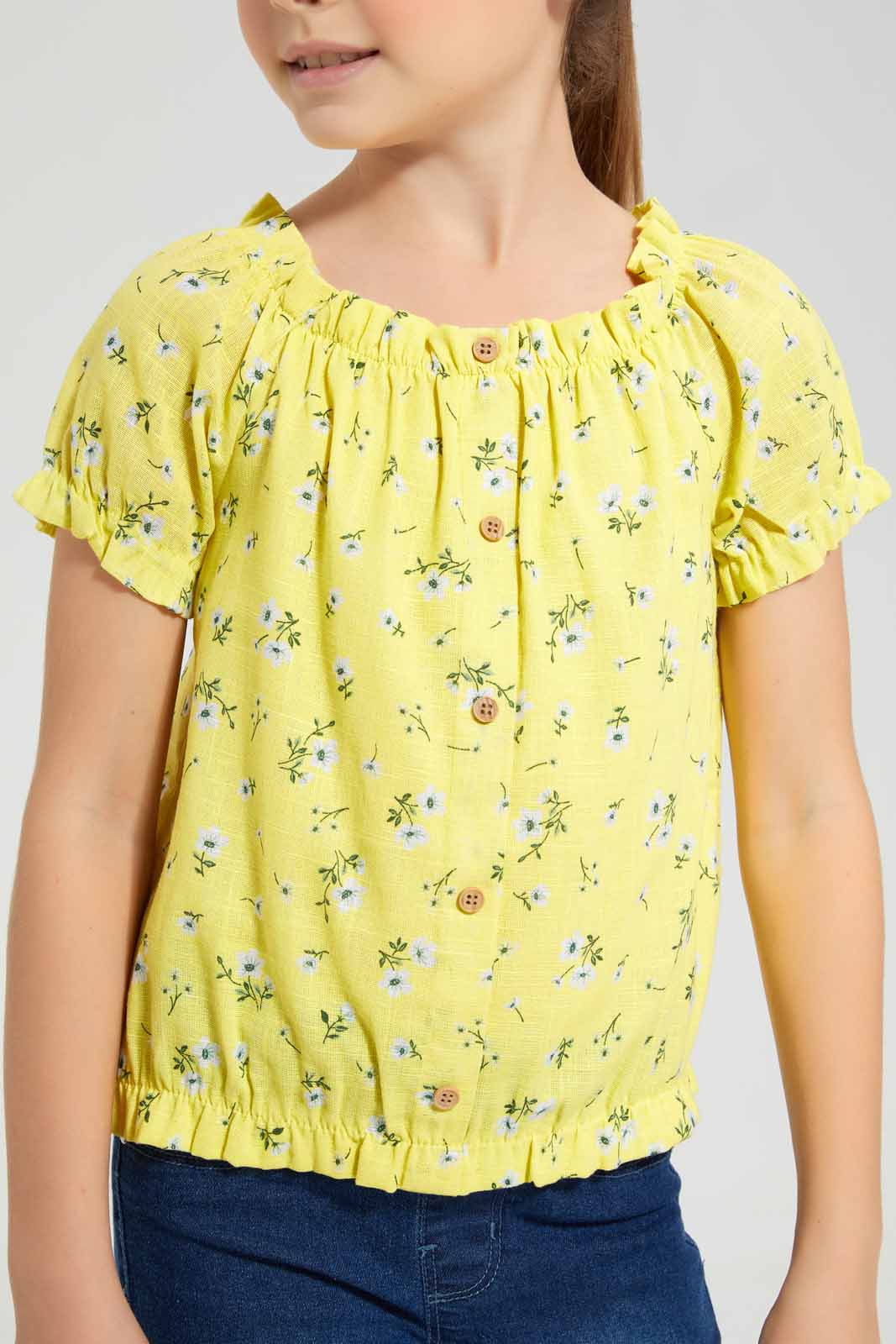 Redtag-Yellow-Button-Front-Printed-Blouse-Category:Blouses,-Colour:Yellow,-Deals:New-In,-Filter:Girls-(2-to-8-Yrs),-GIR-Blouses,-New-In-GIR-APL,-Non-Sale,-Section:Girls-(0-to-14Yrs),-W22O-Girls-2 to 8 Years