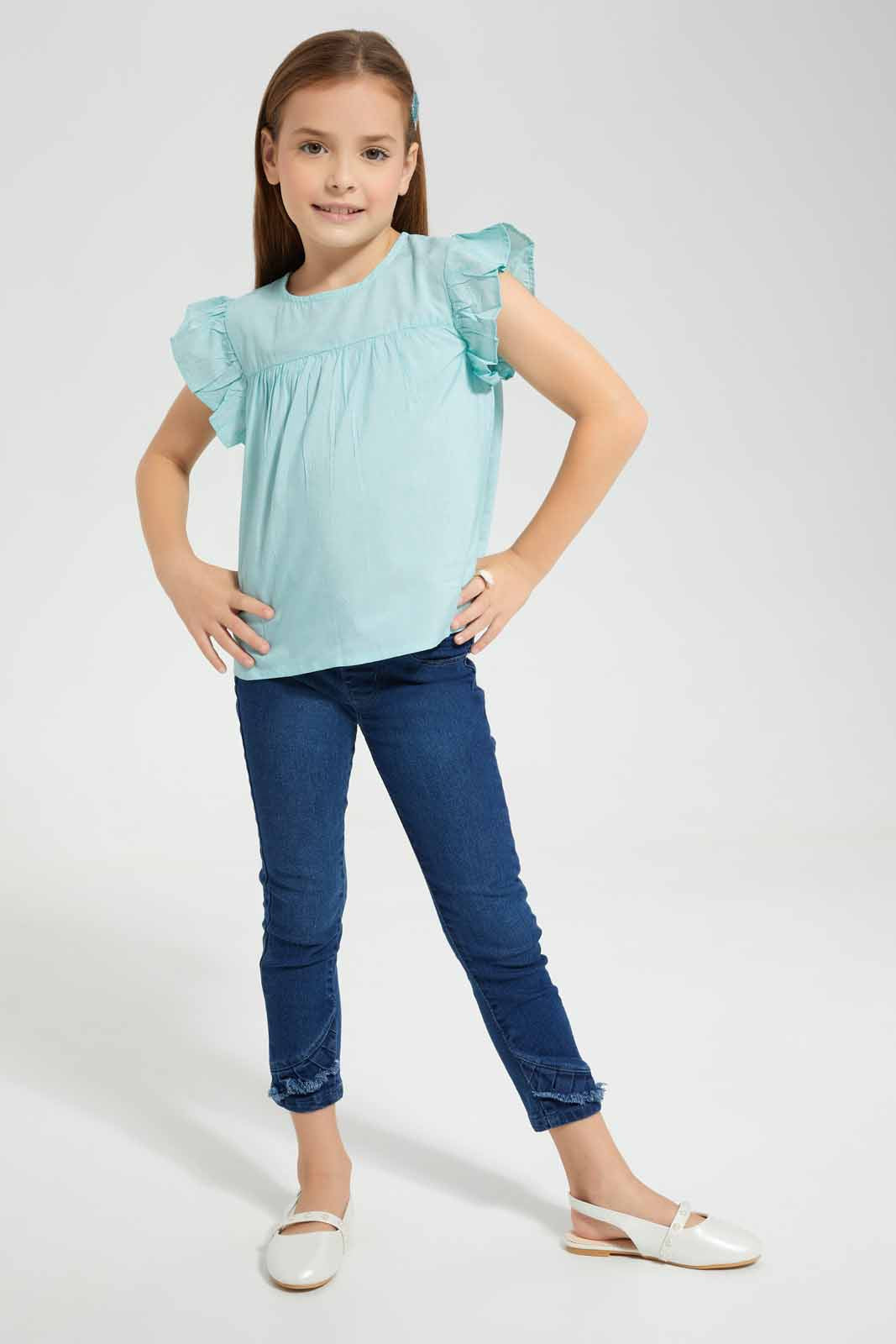Redtag-Green-Textured-Blouse-Category:Blouses,-Colour:Green,-Deals:New-In,-Filter:Girls-(2-to-8-Yrs),-GIR-Blouses,-New-In-GIR-APL,-Non-Sale,-Section:Girls-(0-to-14Yrs),-W22O-Girls-2 to 8 Years
