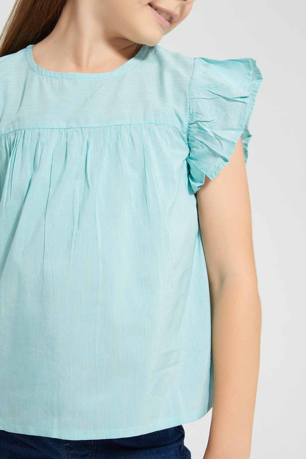 Redtag-Green-Textured-Blouse-Category:Blouses,-Colour:Green,-Deals:New-In,-Filter:Girls-(2-to-8-Yrs),-GIR-Blouses,-New-In-GIR-APL,-Non-Sale,-Section:Girls-(0-to-14Yrs),-W22O-Girls-2 to 8 Years
