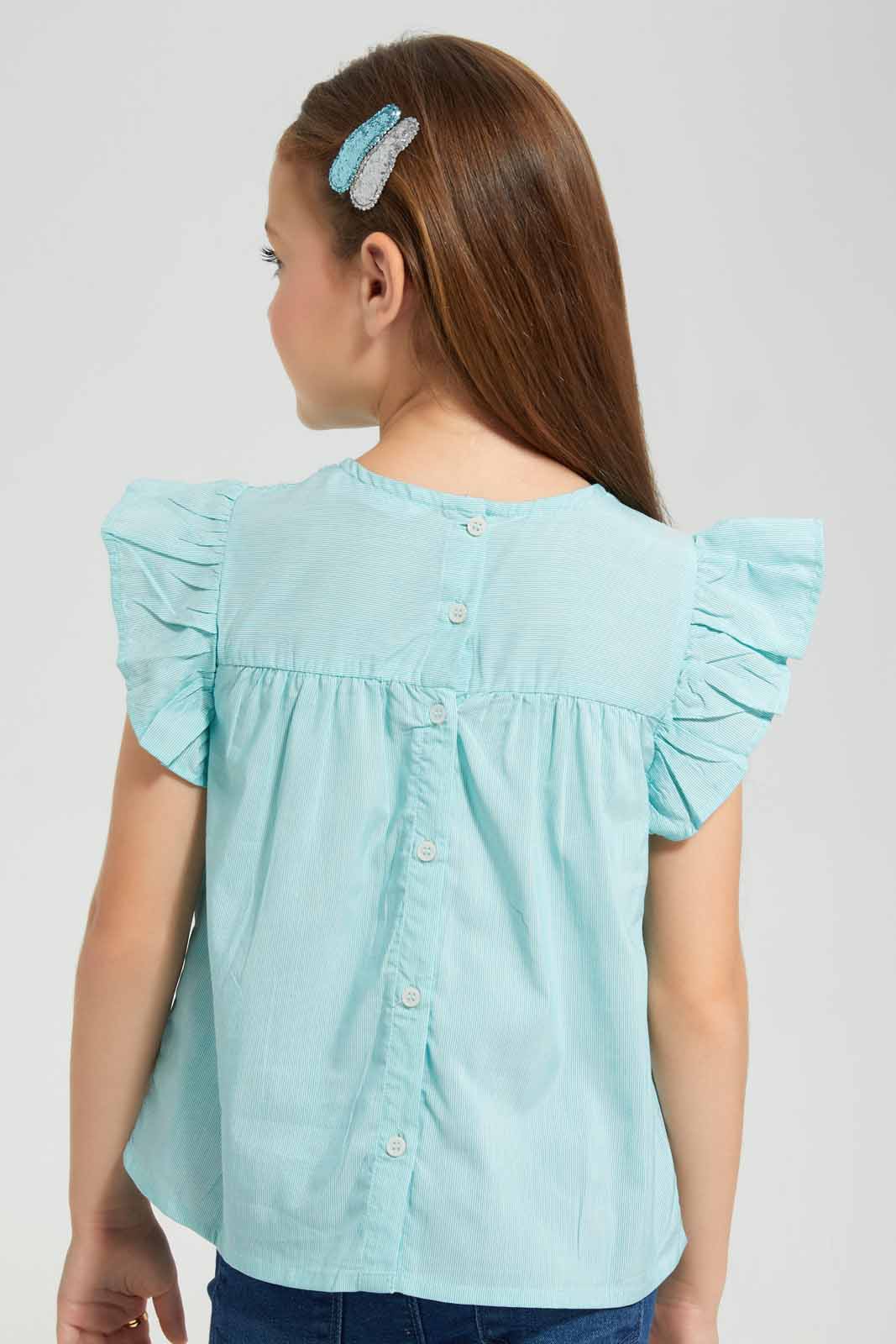Redtag-Green-Textured-Blouse-Category:Blouses,-Colour:Green,-Deals:New-In,-Filter:Girls-(2-to-8-Yrs),-GIR-Blouses,-New-In-GIR-APL,-Non-Sale,-Section:Girls-(0-to-14Yrs),-W22O-Girls-2 to 8 Years