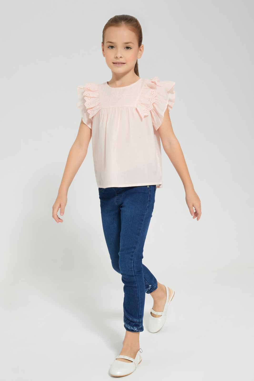 Redtag-Yellow-Frilled-Front-Blouse-Category:Blouses,-Colour:Apricot,-Deals:New-In,-Filter:Girls-(2-to-8-Yrs),-GIR-Blouses,-New-In-GIR-APL,-Non-Sale,-Section:Girls-(0-to-14Yrs),-W22O-Girls-2 to 8 Years