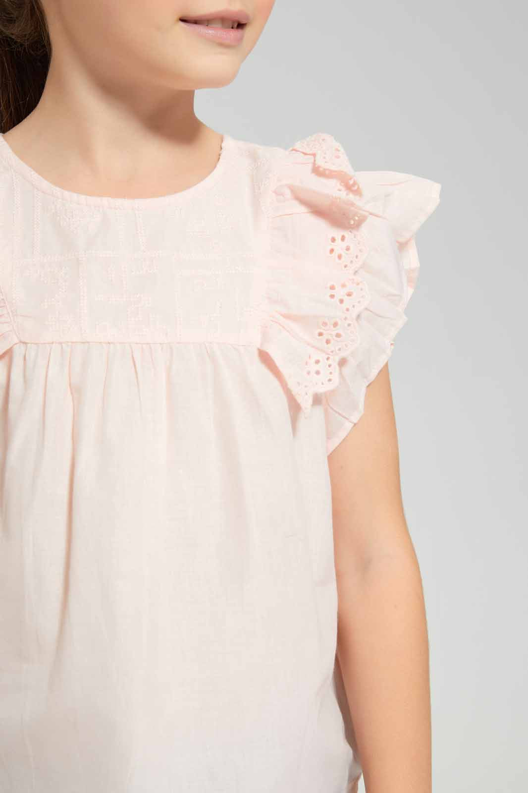 Redtag-Yellow-Frilled-Front-Blouse-Category:Blouses,-Colour:Apricot,-Deals:New-In,-Filter:Girls-(2-to-8-Yrs),-GIR-Blouses,-New-In-GIR-APL,-Non-Sale,-Section:Girls-(0-to-14Yrs),-W22O-Girls-2 to 8 Years