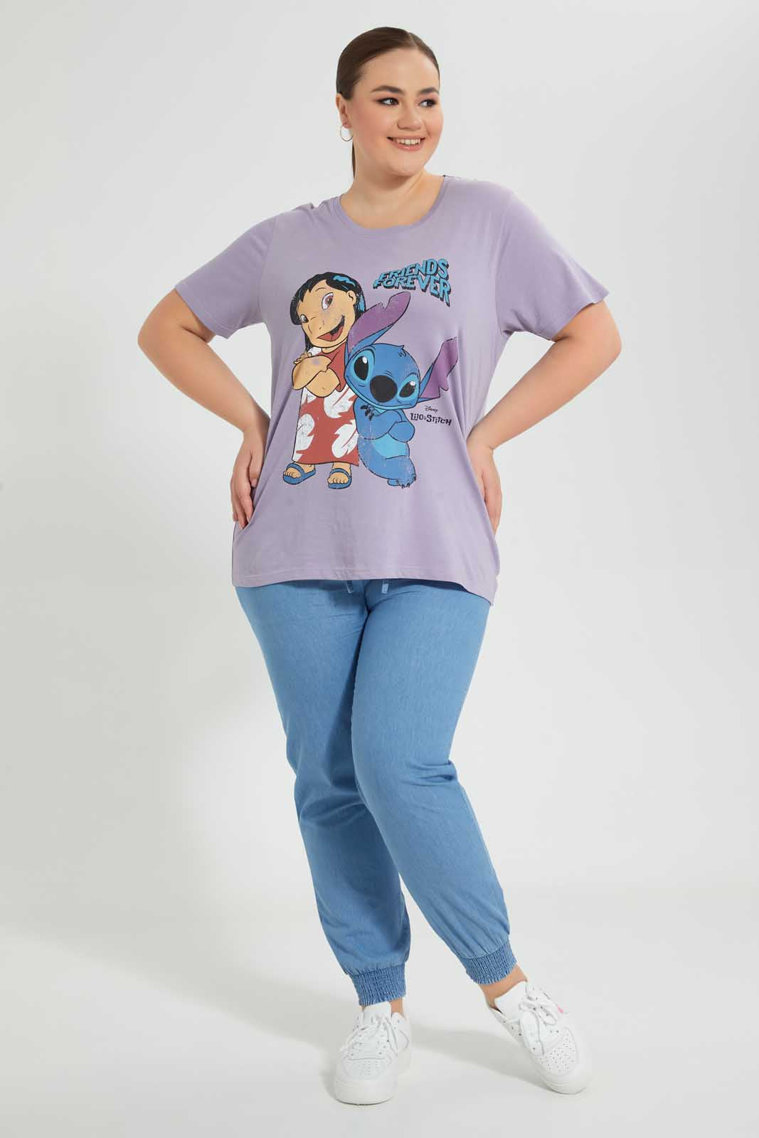Redtag-Purple-Lilo-And-Stitch-T-Shirt-Graphic-T-Shirts-Women's-
