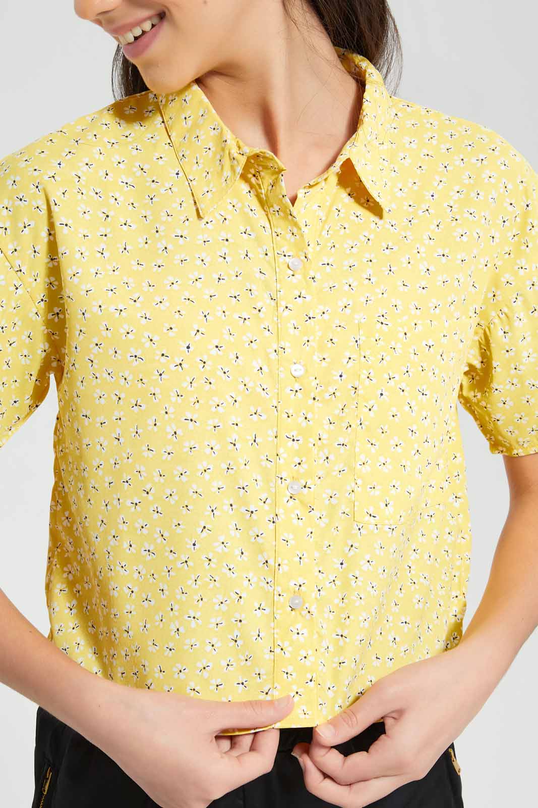 Redtag-Assorted-Yellow-Ditsy-Print-Crop-Shirt-Category:Blouses,-Colour:Assorted,-Filter:Senior-Girls-(9-to-14-Yrs),-GSR-Blouses,-New-In,-New-In-GSR,-Non-Sale,-S22D,-Section:Kidswear,-TBL-Senior-Girls-9 to 14 Years