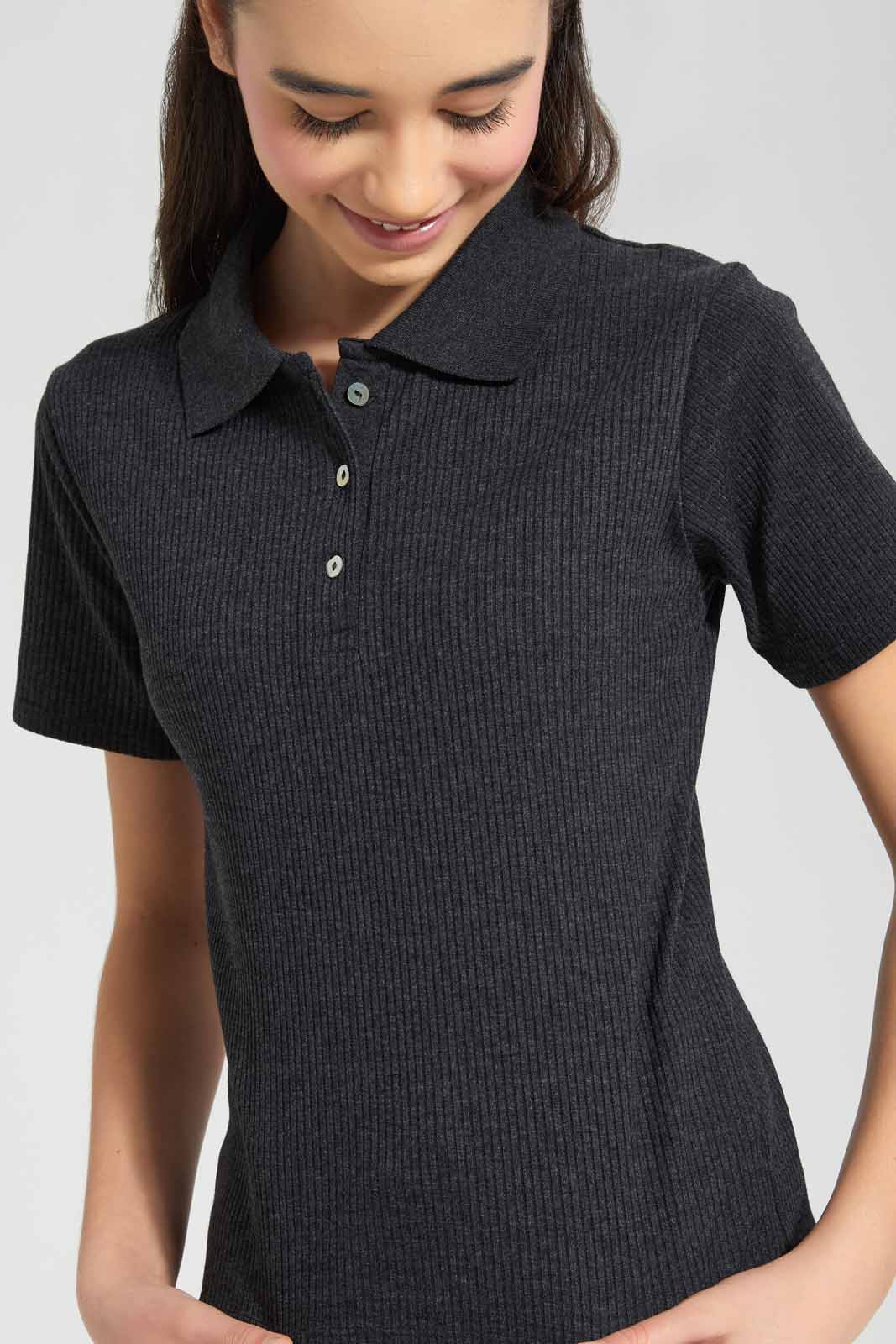 Redtag-Black-Polo-Rib-T-Shirt-Category:Blouses,-Colour:Black,-Filter:Senior-Girls-(9-to-14-Yrs),-GSR-Blouses,-New-In,-New-In-GSR,-Non-Sale,-S22D,-Section:Kidswear,-TBL-Senior-Girls-9 to 14 Years