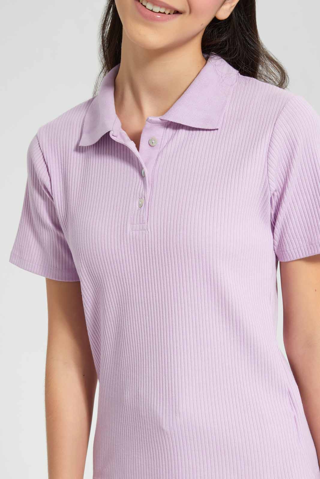 Redtag-Purple-Polo-Rib-T-Shirt-Category:Blouses,-Colour:Purple,-Filter:Senior-Girls-(9-to-14-Yrs),-GSR-Blouses,-New-In,-New-In-GSR,-Non-Sale,-S22D,-Section:Kidswear,-TBL-Senior-Girls-9 to 14 Years