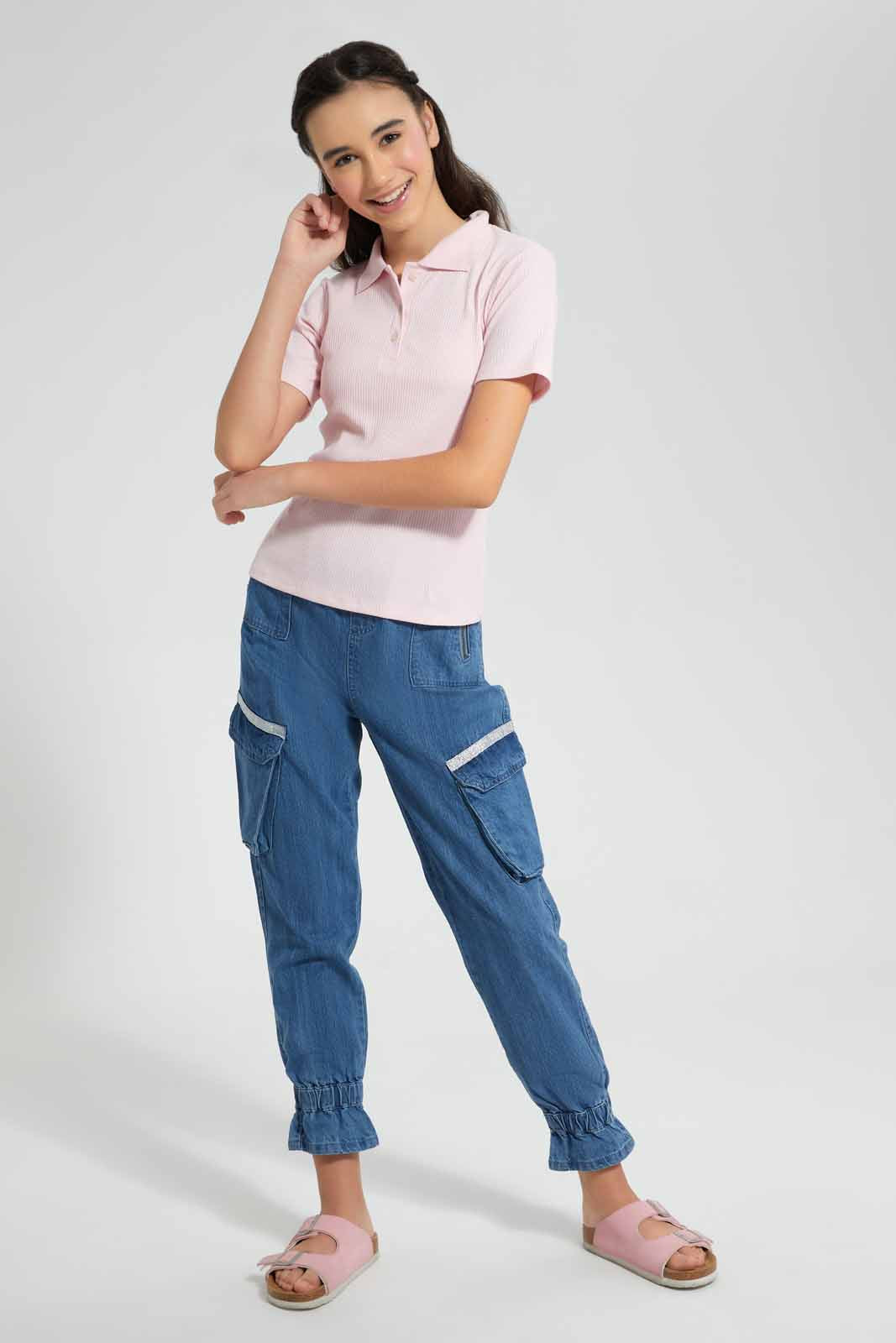 Redtag-Pink-Polo-Rib-T-Shirt-Category:Blouses,-Colour:Pink,-Filter:Senior-Girls-(9-to-14-Yrs),-GSR-Blouses,-New-In,-New-In-GSR,-Non-Sale,-S22D,-Section:Kidswear,-TBL-Senior-Girls-9 to 14 Years