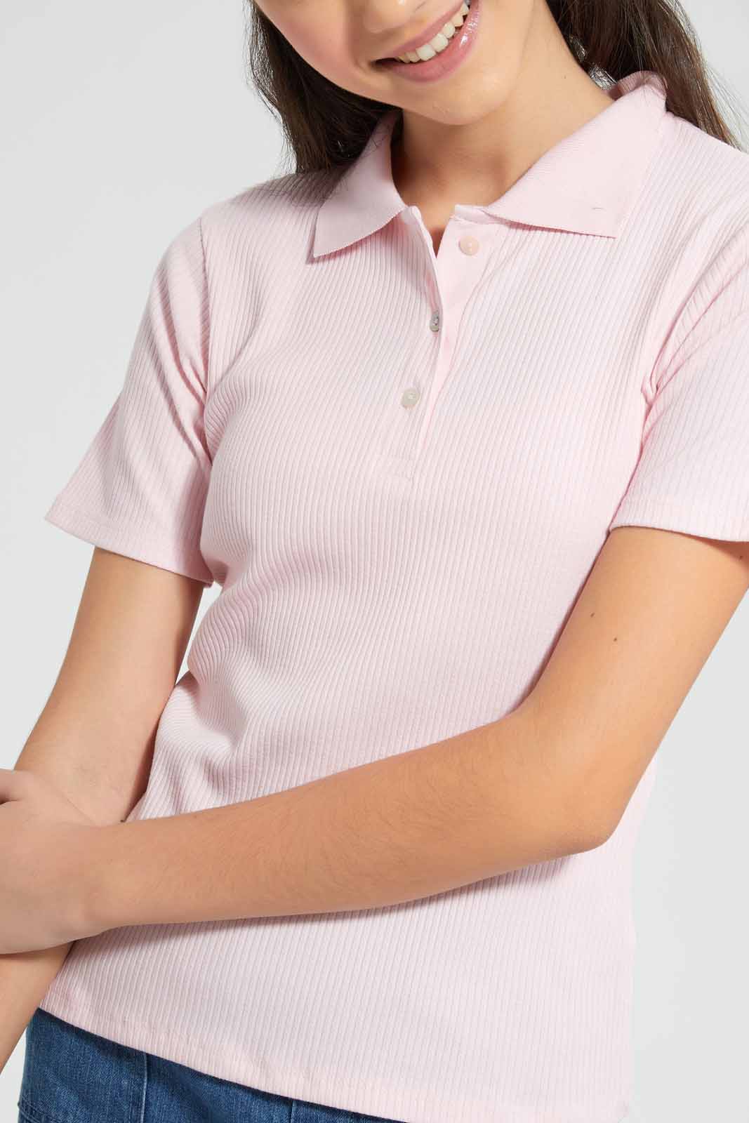 Redtag-Pink-Polo-Rib-T-Shirt-Category:Blouses,-Colour:Pink,-Filter:Senior-Girls-(9-to-14-Yrs),-GSR-Blouses,-New-In,-New-In-GSR,-Non-Sale,-S22D,-Section:Kidswear,-TBL-Senior-Girls-9 to 14 Years