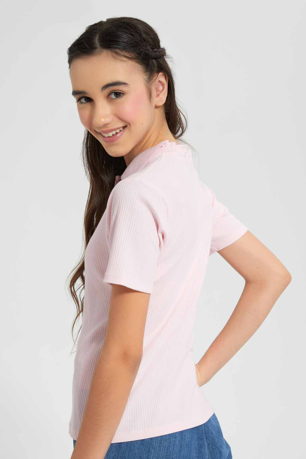 Redtag-Pink-Polo-Rib-T-Shirt-Category:Blouses,-Colour:Pink,-Filter:Senior-Girls-(9-to-14-Yrs),-GSR-Blouses,-New-In,-New-In-GSR,-Non-Sale,-S22D,-Section:Kidswear,-TBL-Senior-Girls-9 to 14 Years