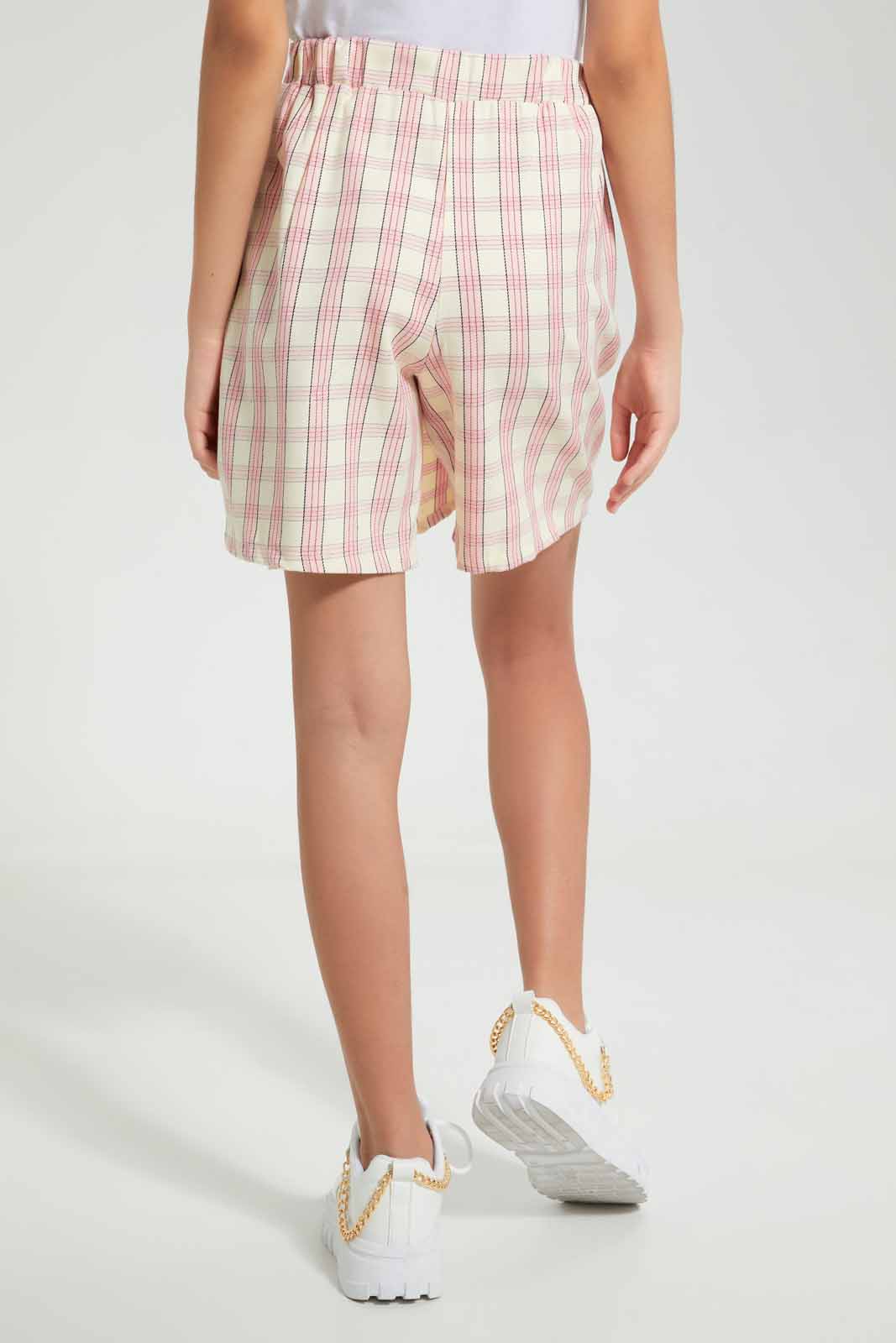 Redtag-White/Pink-Plaid-Front-Wrap-Skirt-Skirts-Senior-Girls-9 to 14 Years
