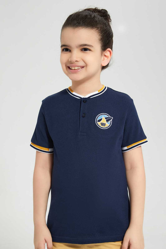 Redtag-Navy-Pique-Collar-Stand-Polo-BOY-Polo-T-Shirts,-Category:Polo-T-Shirts,-Colour:Navy,-Deals:New-In,-Filter:Boys-(2-to-8-Yrs),-New-In-BOY,-Non-Sale,-S22D,-Section:Boys-(0-to-14Yrs)-Boys-2 to 8 Years
