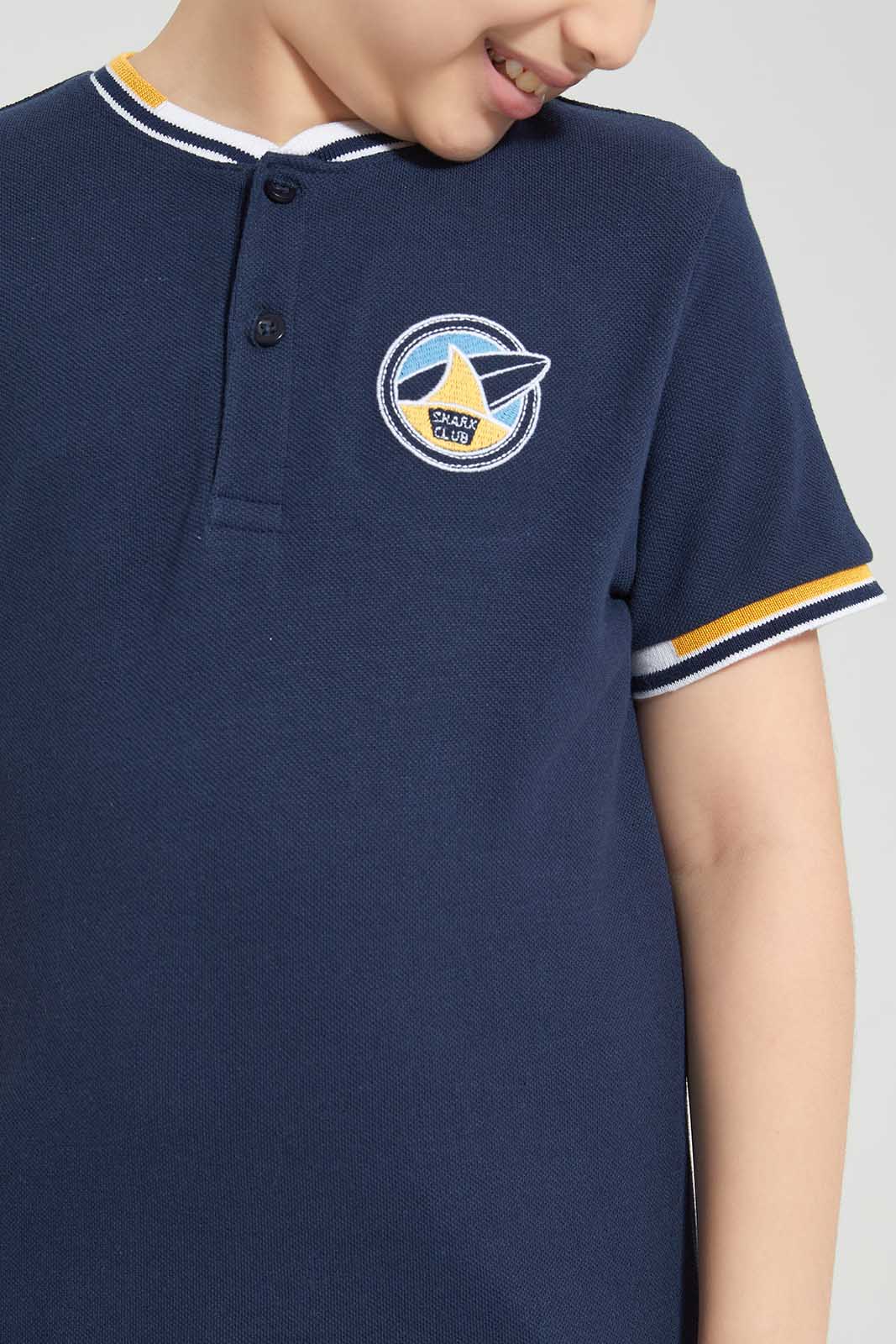 Redtag-Navy-Pique-Collar-Stand-Polo-BOY-Polo-T-Shirts,-Category:Polo-T-Shirts,-Colour:Navy,-Deals:New-In,-Filter:Boys-(2-to-8-Yrs),-New-In-BOY,-Non-Sale,-S22D,-Section:Boys-(0-to-14Yrs)-Boys-2 to 8 Years