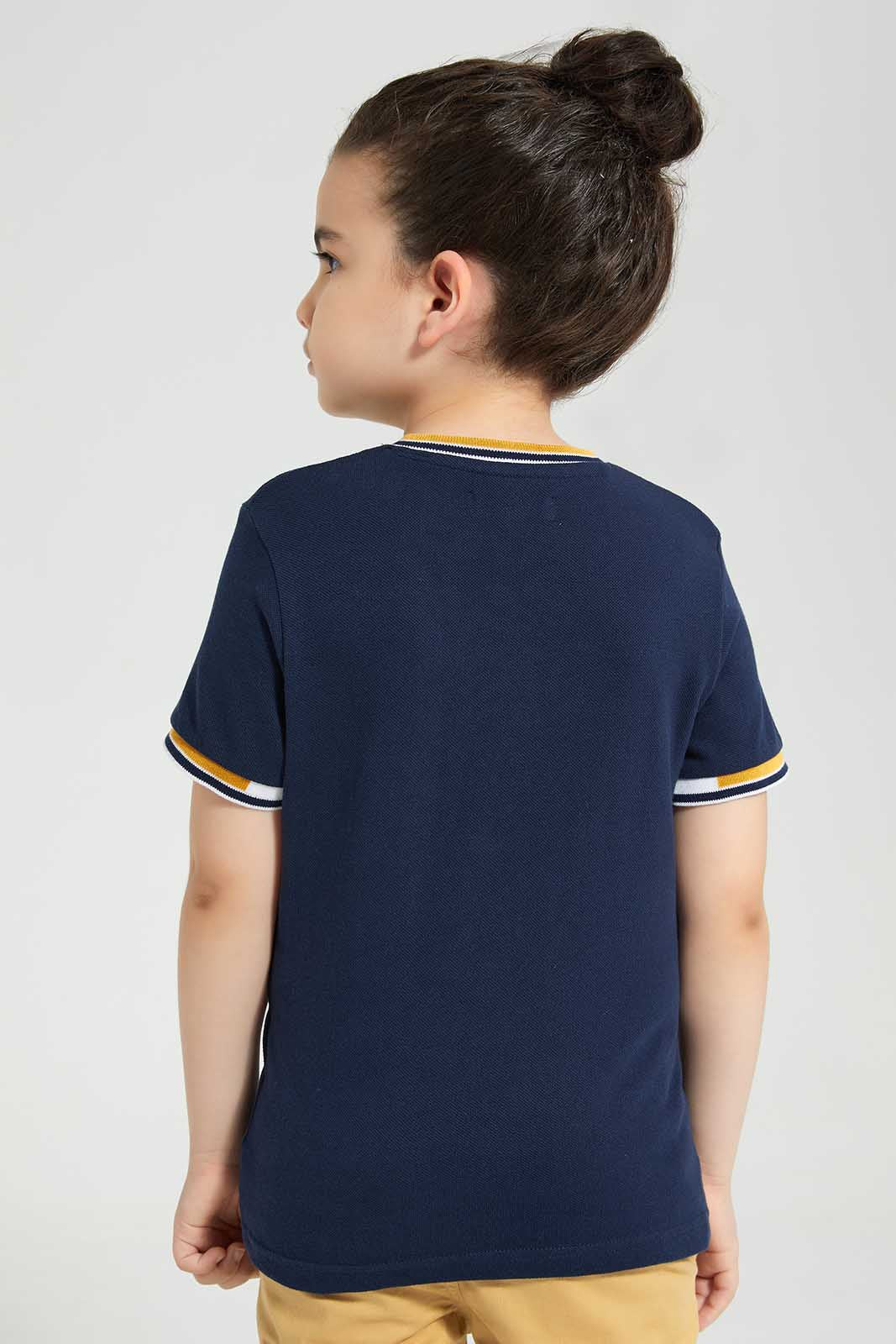 Redtag-Navy-Pique-Collar-Stand-Polo-BOY-Polo-T-Shirts,-Category:Polo-T-Shirts,-Colour:Navy,-Deals:New-In,-Filter:Boys-(2-to-8-Yrs),-New-In-BOY,-Non-Sale,-S22D,-Section:Boys-(0-to-14Yrs)-Boys-2 to 8 Years
