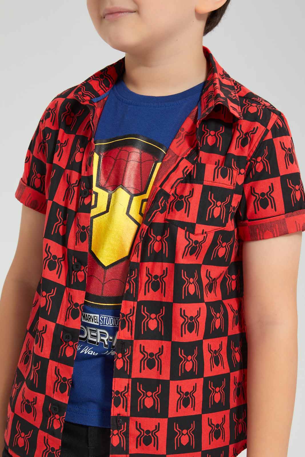 Redtag-Red-Spiderman-Shirt-And-T-Shirt-Set-BOY-Shirts,-Category:Shirts,-CHR,-Colour:Red,-Deals:New-In,-Filter:Boys-(2-to-8-Yrs),-New-In-BOY-APL,-Non-Sale,-S22D,-Section:Boys-(0-to-14Yrs)-Boys-2 to 8 Years