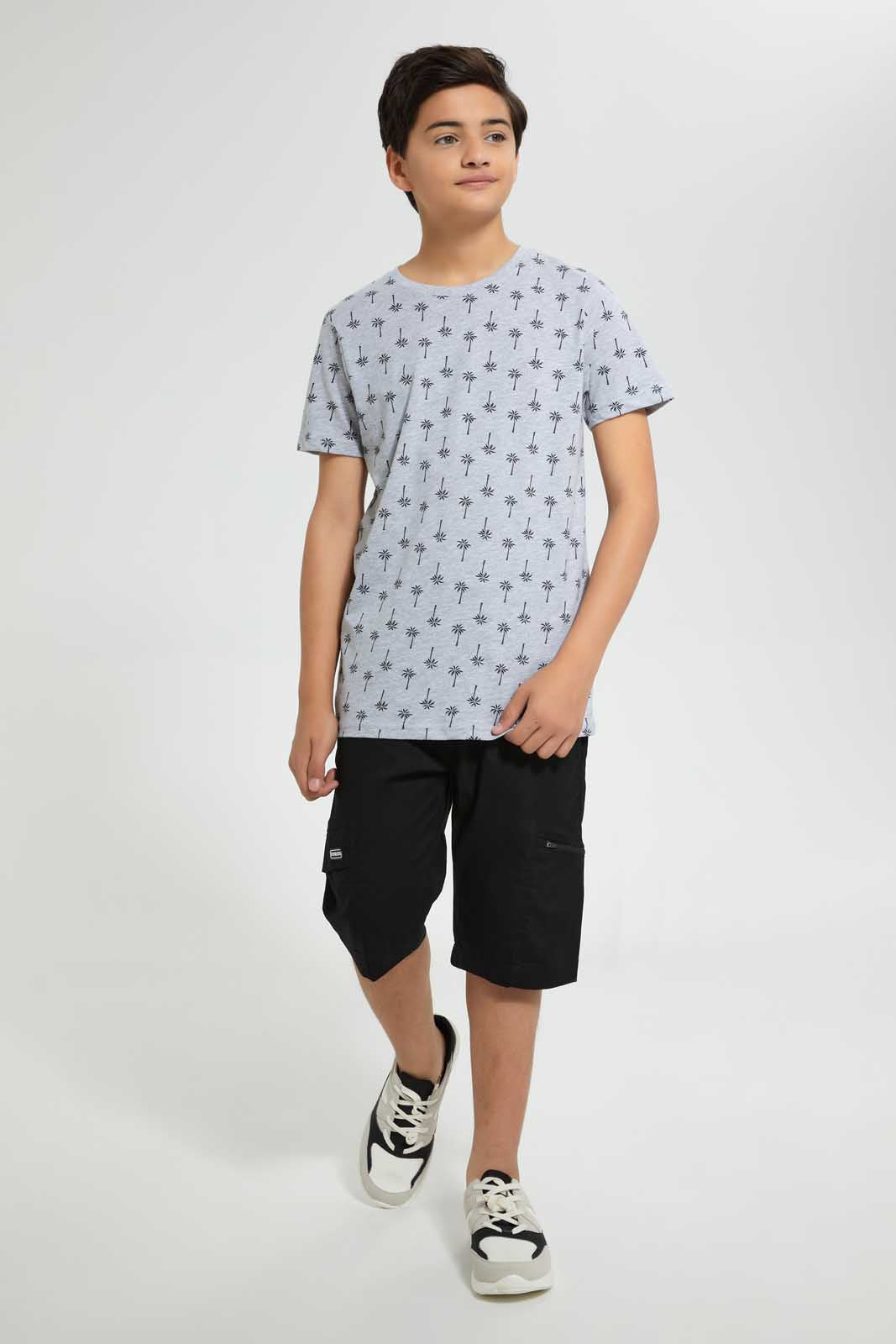 Redtag-Grey-Allover-Print-T-Shirt-Graphic-T-Shirts-Senior-Boys-9 to 14 Years