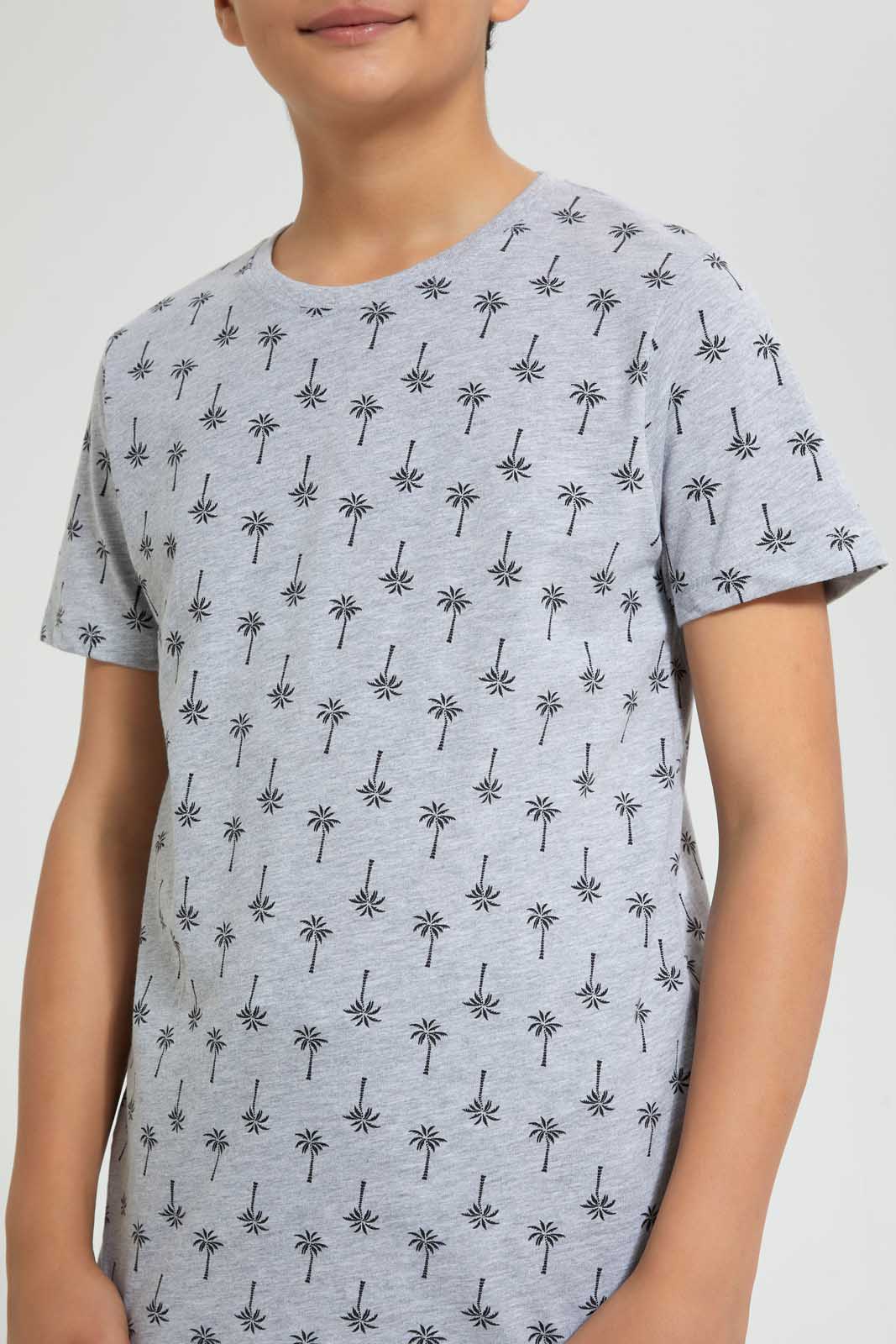 Redtag-Grey-Allover-Print-T-Shirt-Graphic-T-Shirts-Senior-Boys-9 to 14 Years