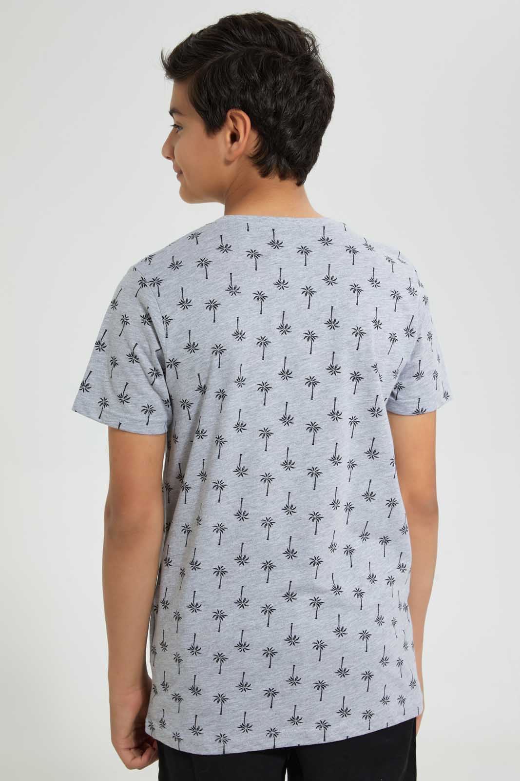 Redtag-Grey-Allover-Print-T-Shirt-Graphic-T-Shirts-Senior-Boys-9 to 14 Years