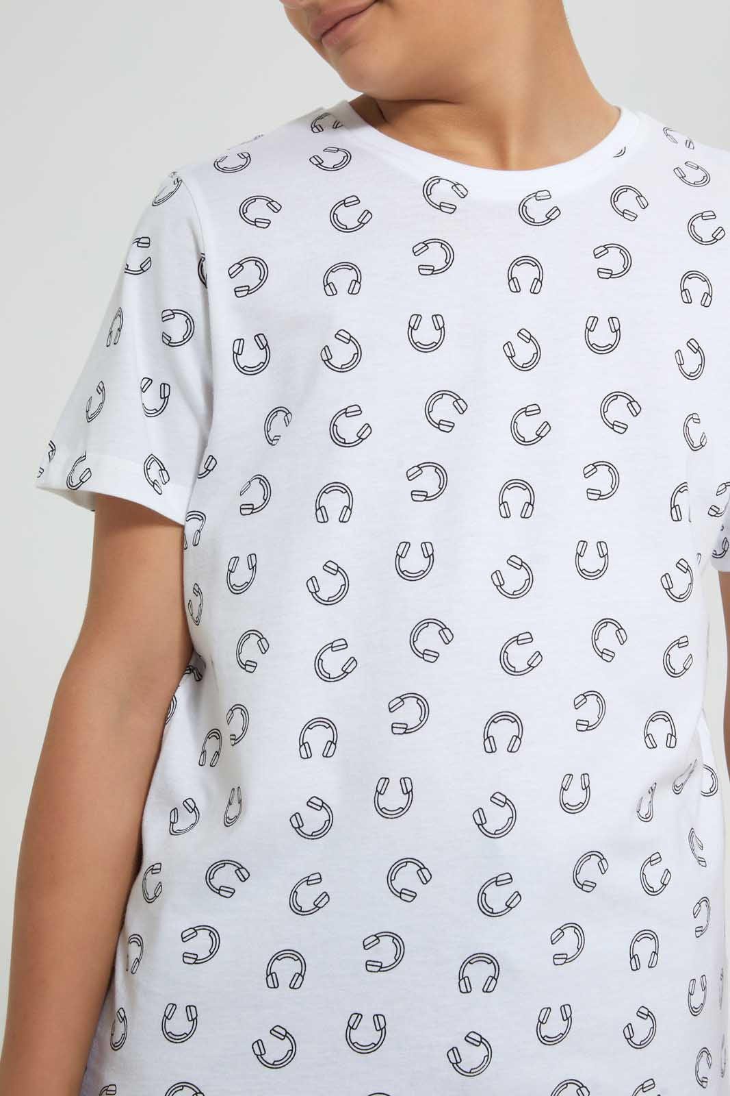 Redtag-White-Allover-Print-T-Shirt-Graphic-T-Shirts-Senior-Boys-9 to 14 Years