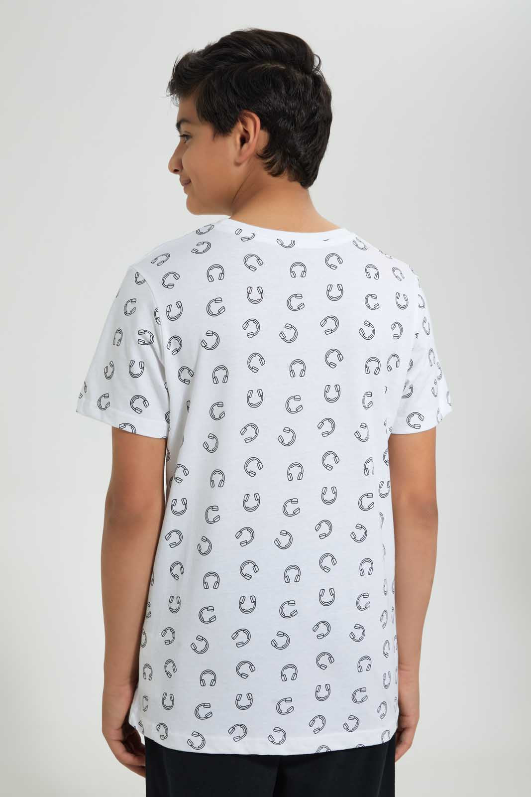 Redtag-White-Allover-Print-T-Shirt-Graphic-T-Shirts-Senior-Boys-9 to 14 Years