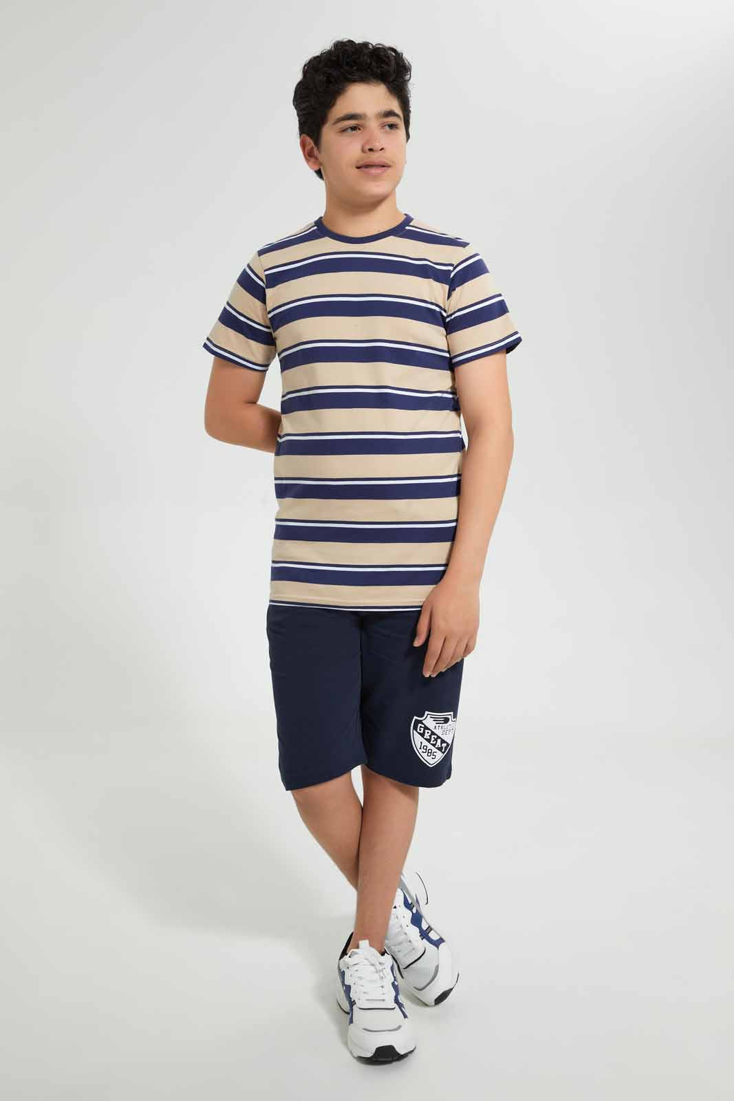 Redtag-Navy-Striped-T-Shirt-Striped-T-Shirts-Senior-Boys-9 to 14 Years