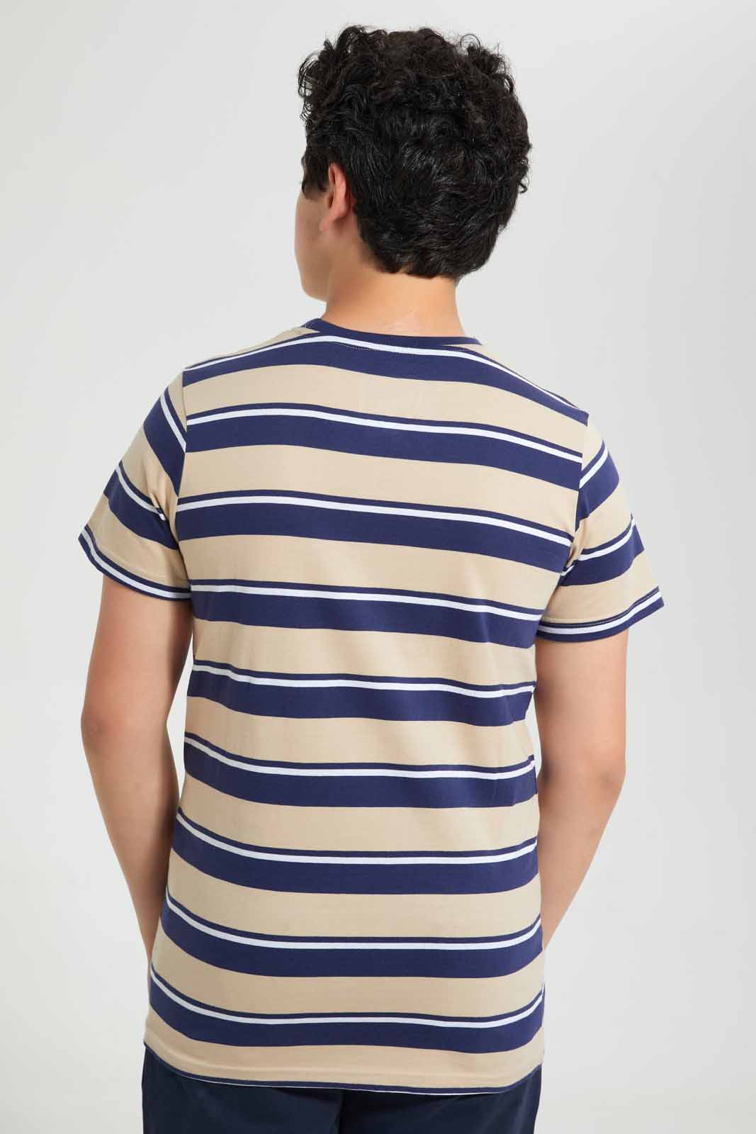 Redtag-Navy-Striped-T-Shirt-Striped-T-Shirts-Senior-Boys-9 to 14 Years