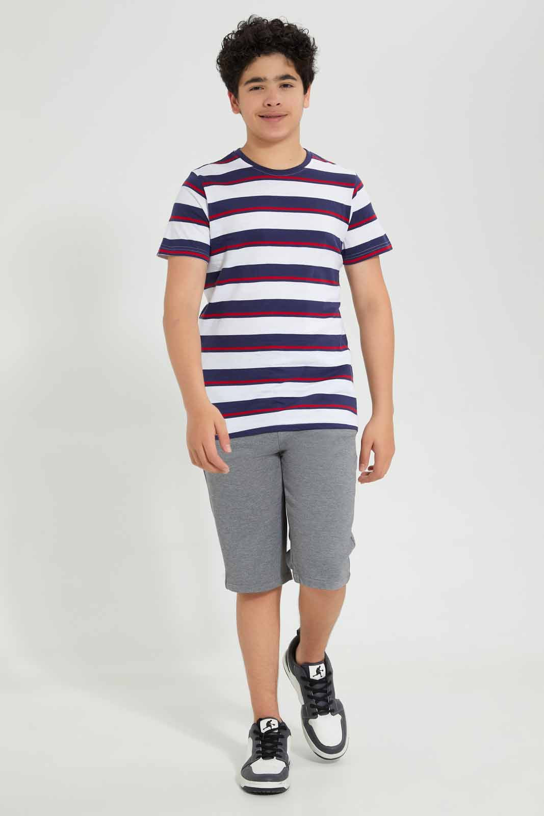 Redtag-White-Striped-T-Shirt-Striped-T-Shirts-Senior-Boys-9 to 14 Years