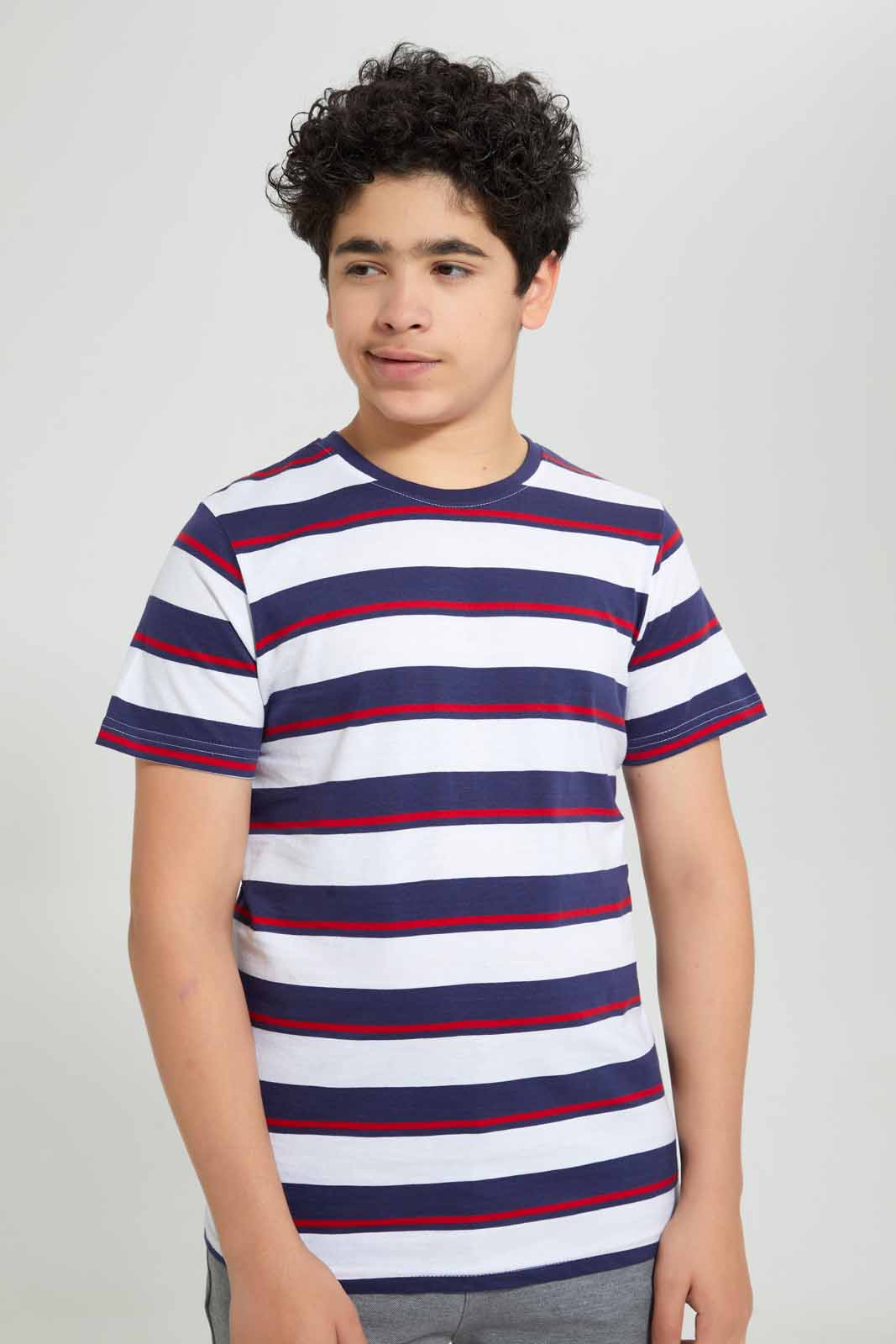 Redtag-White-Striped-T-Shirt-Striped-T-Shirts-Senior-Boys-9 to 14 Years