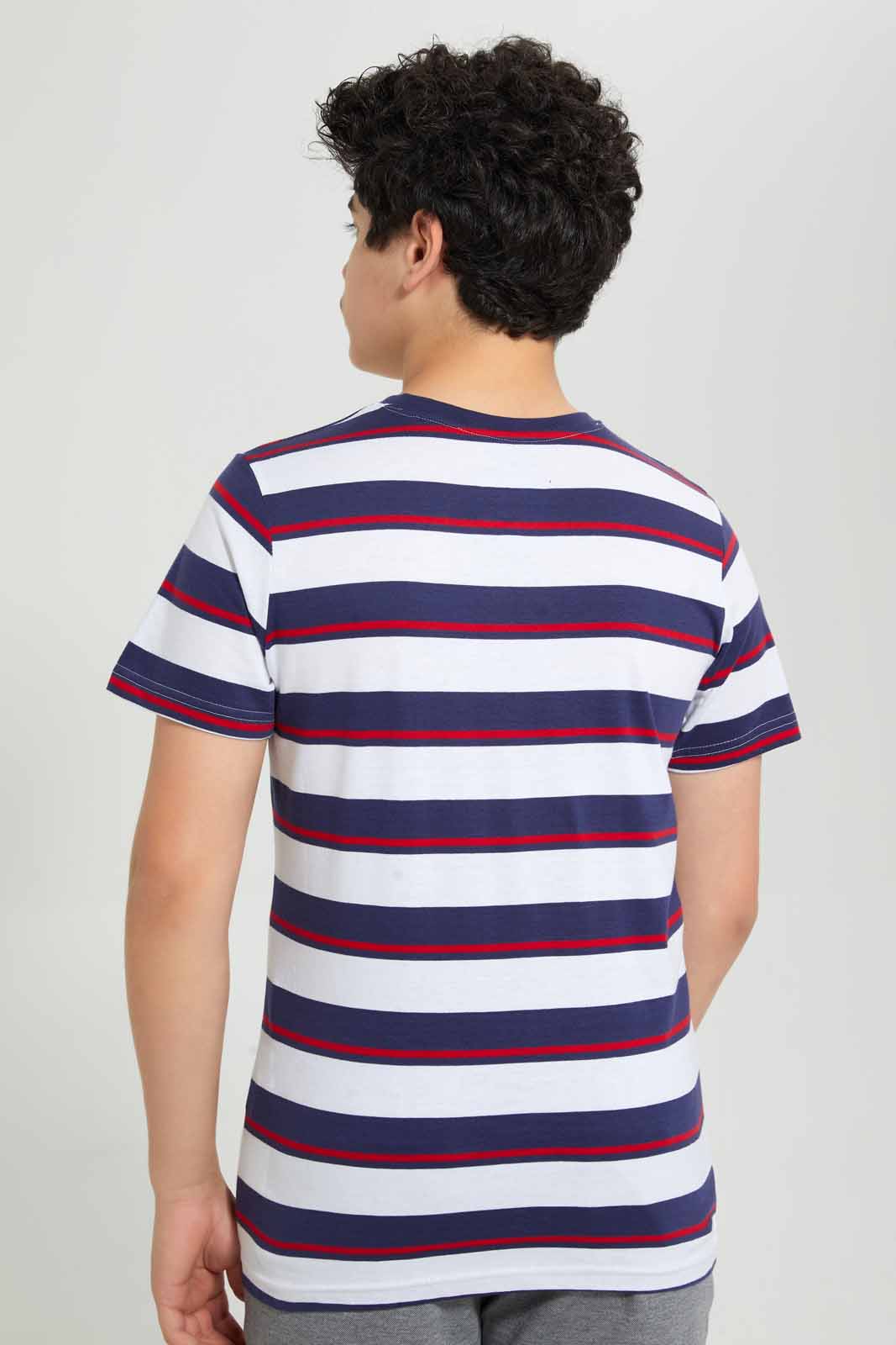 Redtag-White-Striped-T-Shirt-Striped-T-Shirts-Senior-Boys-9 to 14 Years