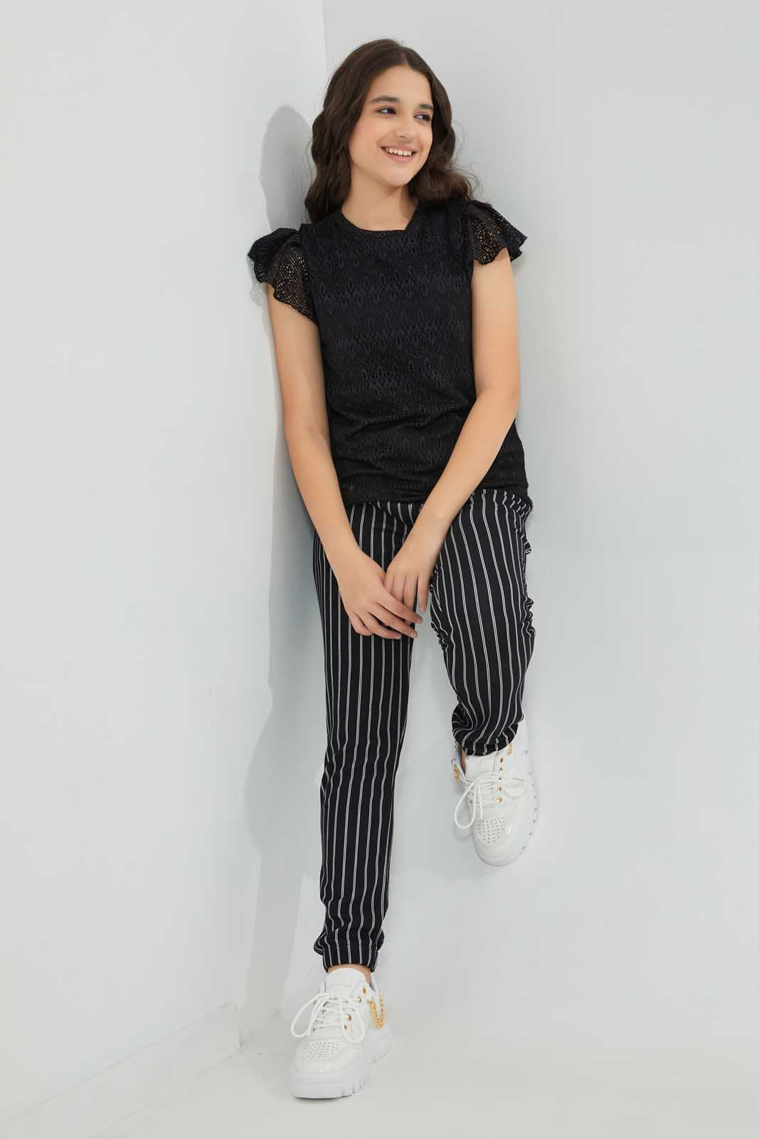 Black Ruffles Sleeve Lace Top