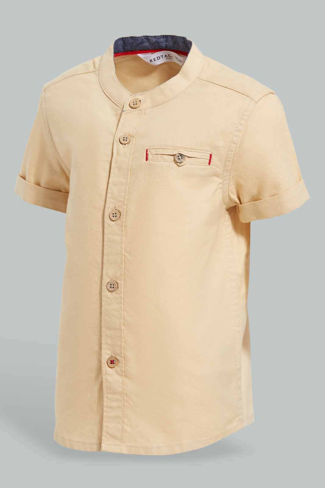 Redtag-Beige-Tshirt-With-Mandarin-Collar-Category:Shirts,-Colour:Beige,-Deals:New-In,-Filter:Infant-Boys-(3-to-24-Mths),-INB-Shirts,-New-In-INB-APL,-Non-Sale,-S22D,-Section:Kidswear-Infant-Boys-