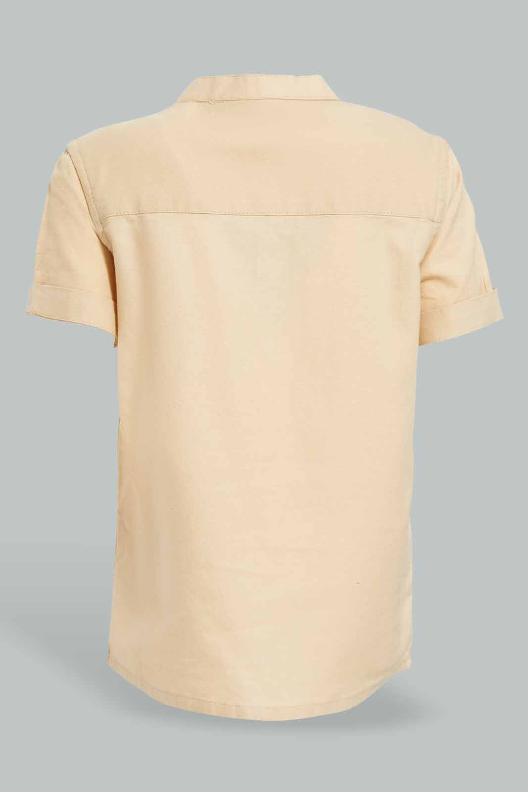 Redtag-Beige-Tshirt-With-Mandarin-Collar-Category:Shirts,-Colour:Beige,-Deals:New-In,-Filter:Infant-Boys-(3-to-24-Mths),-INB-Shirts,-New-In-INB-APL,-Non-Sale,-S22D,-Section:Kidswear-Infant-Boys-