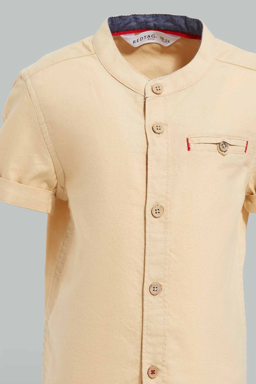 Redtag-Beige-Tshirt-With-Mandarin-Collar-Category:Shirts,-Colour:Beige,-Deals:New-In,-Filter:Infant-Boys-(3-to-24-Mths),-INB-Shirts,-New-In-INB-APL,-Non-Sale,-S22D,-Section:Kidswear-Infant-Boys-