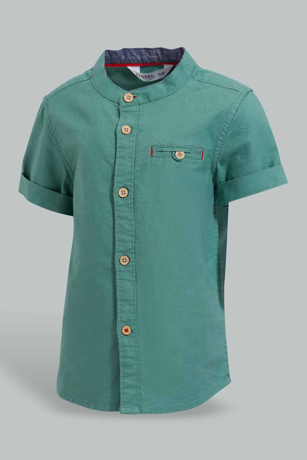 Redtag-Blue-Tshirt-With-Mandarin-Collar-Casual-Shirts-Infant-Boys-3 to 24 Months