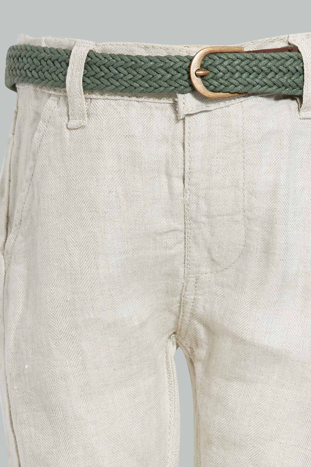 Redtag-Ecru-Lenin-Casual-Trousers-With-Belt-Chino-Trousers-Infant-Boys-3 to 24 Months
