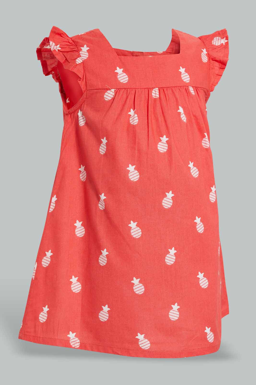 Redtag-Coral-Pineapple-Aop-Dress-Dresses-Infant-Girls-3 to 24 Months