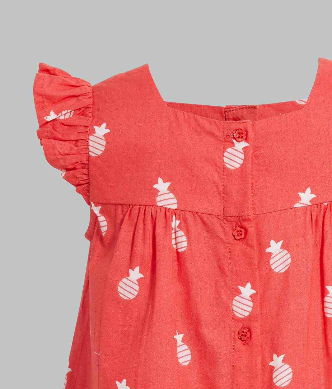 Redtag-Coral-Pineapple-Aop-Dress-Dresses-Infant-Girls-3 to 24 Months