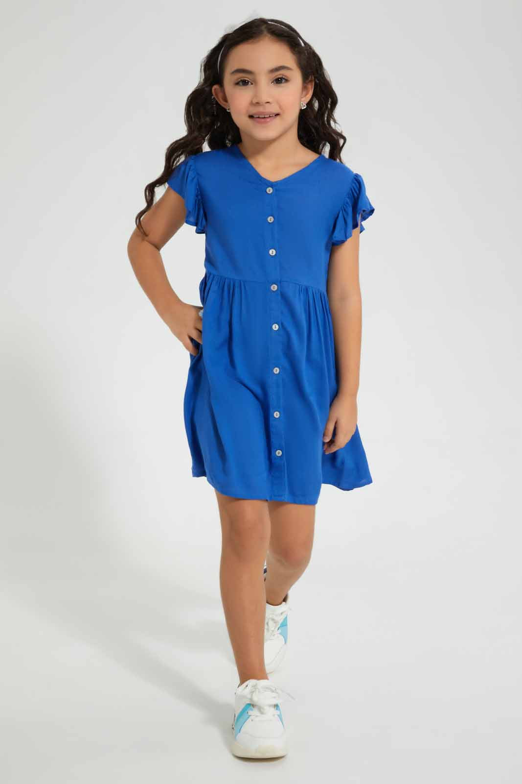 Redtag-Olive-Button-Down-Dress-Dresses-Girls-2 to 8 Years