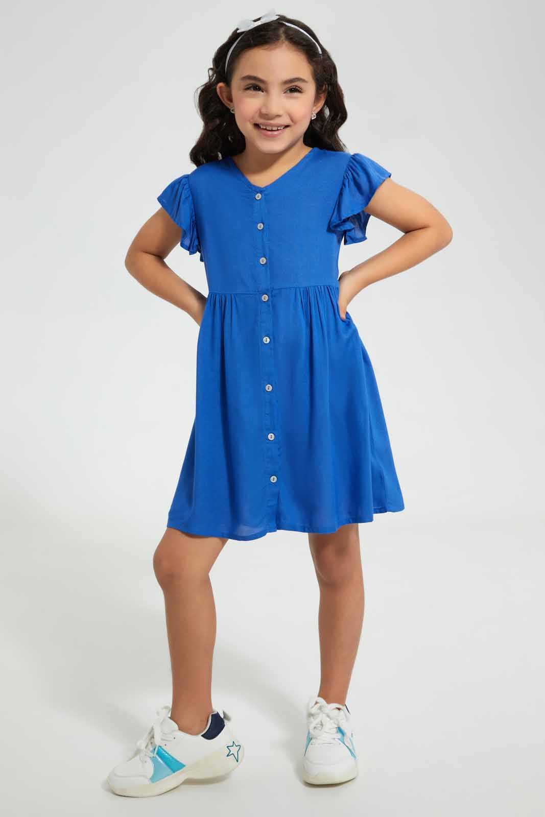 Redtag-Olive-Button-Down-Dress-Dresses-Girls-2 to 8 Years