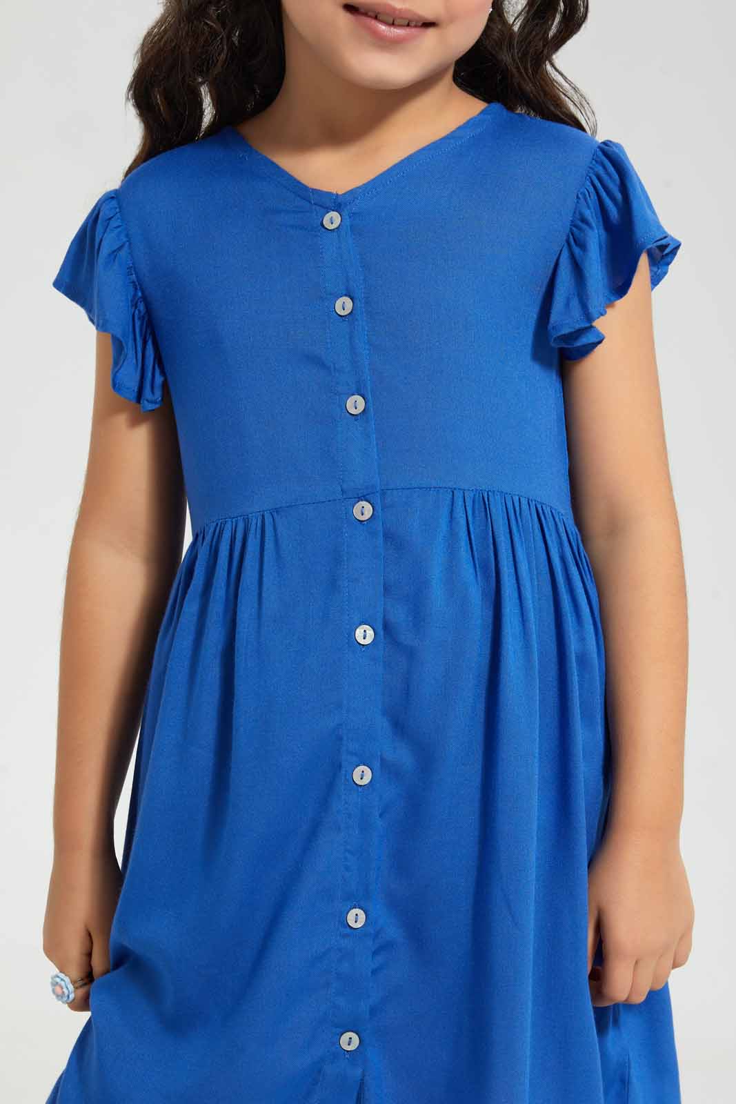Redtag-Olive-Button-Down-Dress-Dresses-Girls-2 to 8 Years