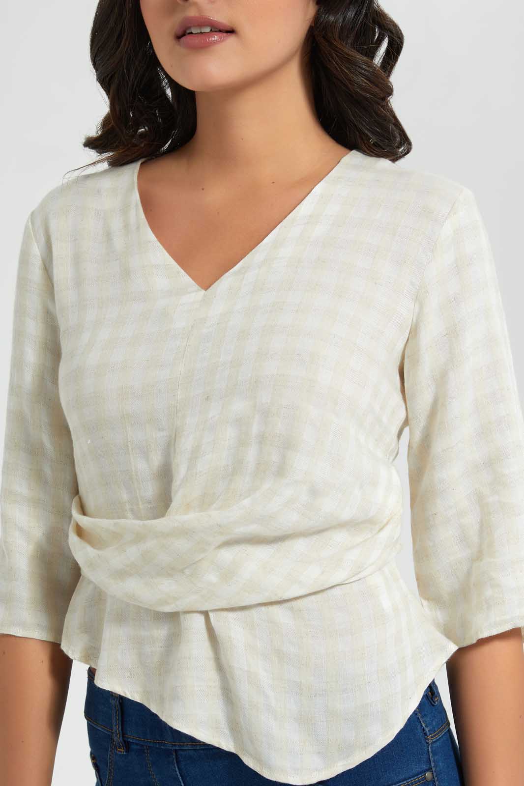 Redtag-Cream-Dobby-Linen-Blend-Front-Knot-Detail-Blouse-Blouses-Women's-