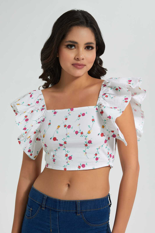 Redtag-Assorted-Printed-Square-Neck-Cropped-Stretch-Blouse-Blouses-Women's-