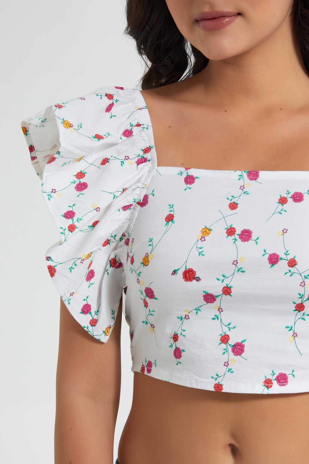 Redtag-Assorted-Printed-Square-Neck-Cropped-Stretch-Blouse-Blouses-Women's-