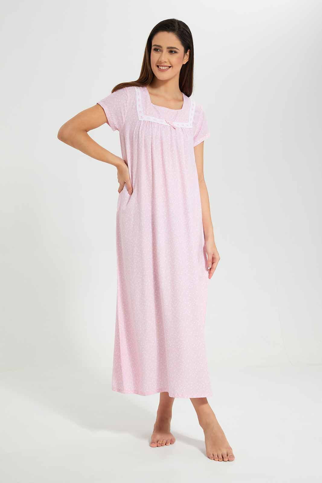 Redtag-Pale-Pink-Printed-Nightgown-Category:Nightgowns,-Colour:Pink,-Filter:Women's-Clothing,-Non-Sale,-S22C,-Section:Women,-Women-Nightgowns--