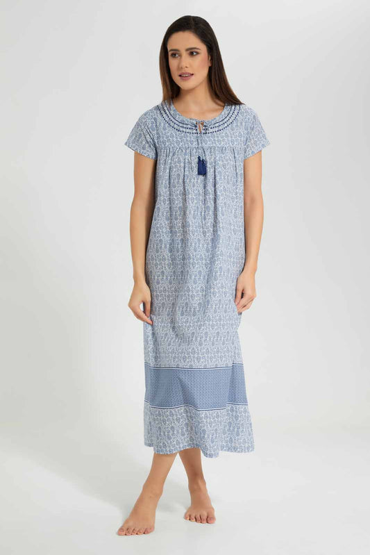 Redtag-Assorted-Pale-Blue-Printed-Nightgown-Category:Nightgowns,-Colour:Assorted,-Filter:Women's-Clothing,-Non-Sale,-S22C,-Section:Women,-Women-Nightgowns--