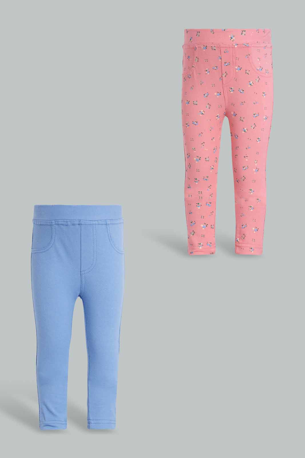 Redtag-Multi-Colour-2Pcs-Pack-Jegging-Jeggings-Infant-Girls-3 to 24 Months