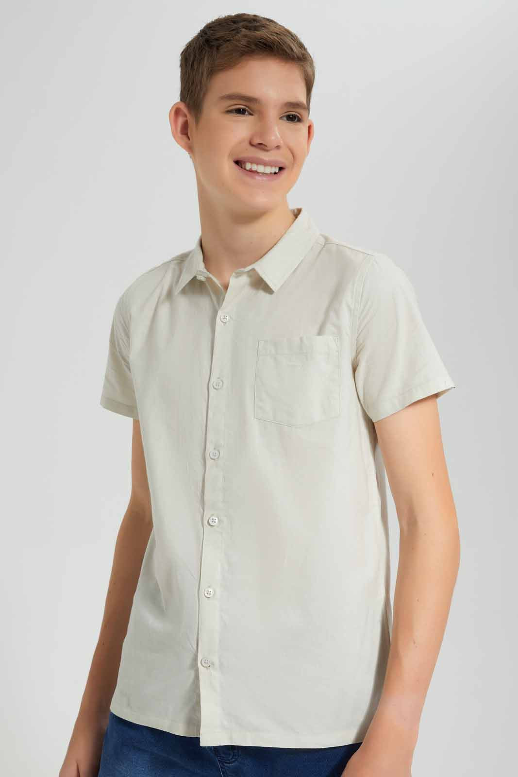 Redtag-Beige-Plain-Shirt-BSR-Shirts,-Category:Shirts,-Colour:Beige,-Filter:Senior-Boys-(9-to-14-Yrs),-New-In,-New-In-BSR,-Non-Sale,-S22D,-Section:Kidswear--