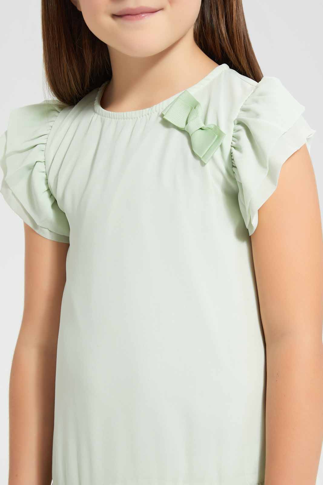 Redtag-Mint-Gathers-Collared-Shift-Dress-Dresses-Girls-2 to 8 Years