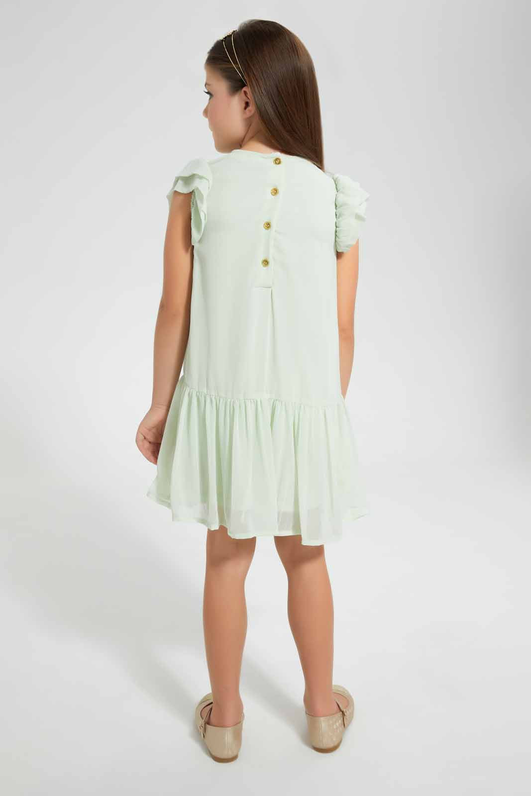 Redtag-Mint-Gathers-Collared-Shift-Dress-Dresses-Girls-2 to 8 Years