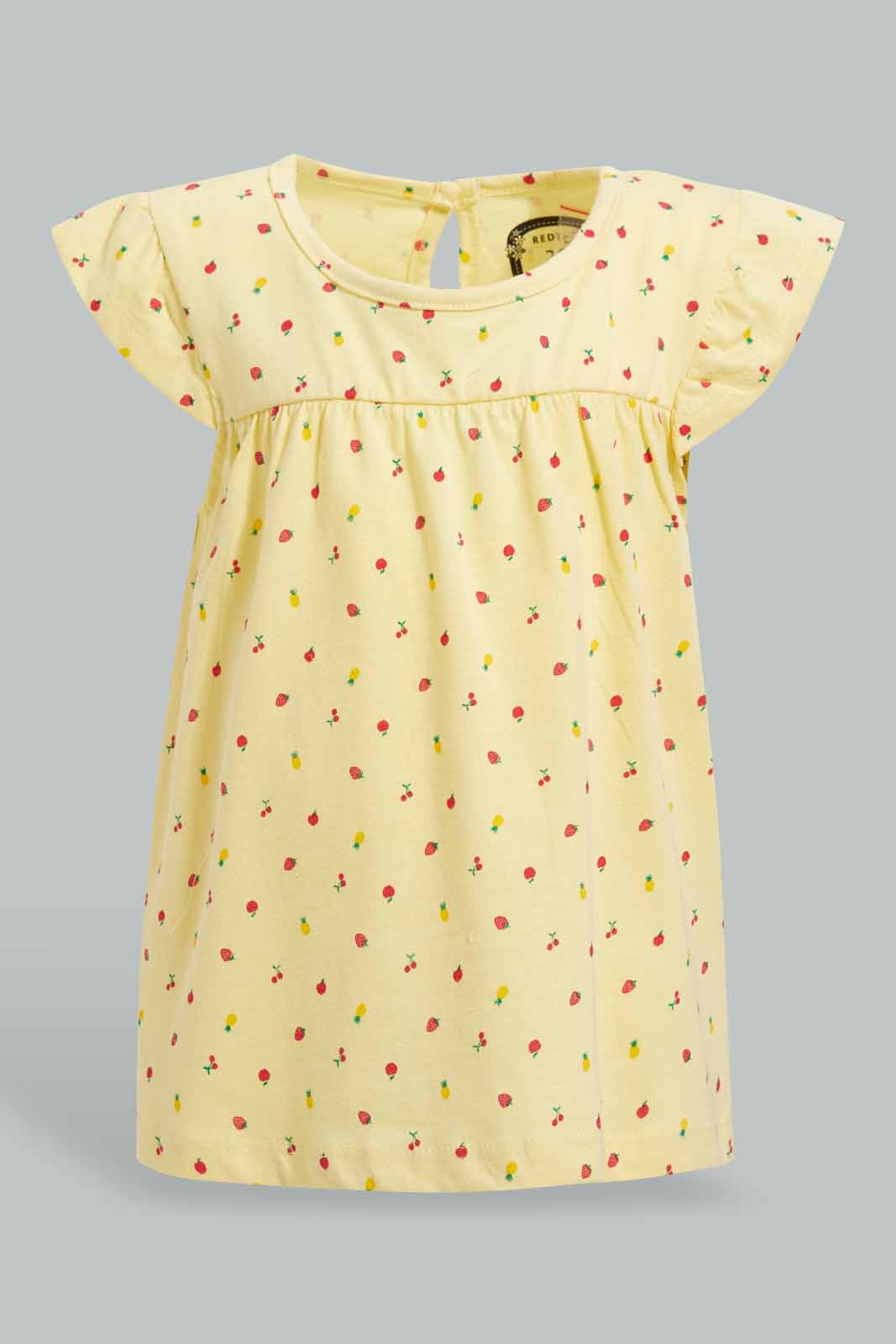 Redtag-Yellow-Fruit-Print-T-Shirt-For-Baby-Girls-Category:T-Shirts,-Colour:Yellow,-Deals:Sale,-Filter:Infant-Girls-(3-to-24-Mths),-Infant-Girls-T-Shirts,-S22D,-Sale-ING-APL,-Section:Girls-(0-to-14Yrs),-TBL-Infant-Girls-3 to 24 Months